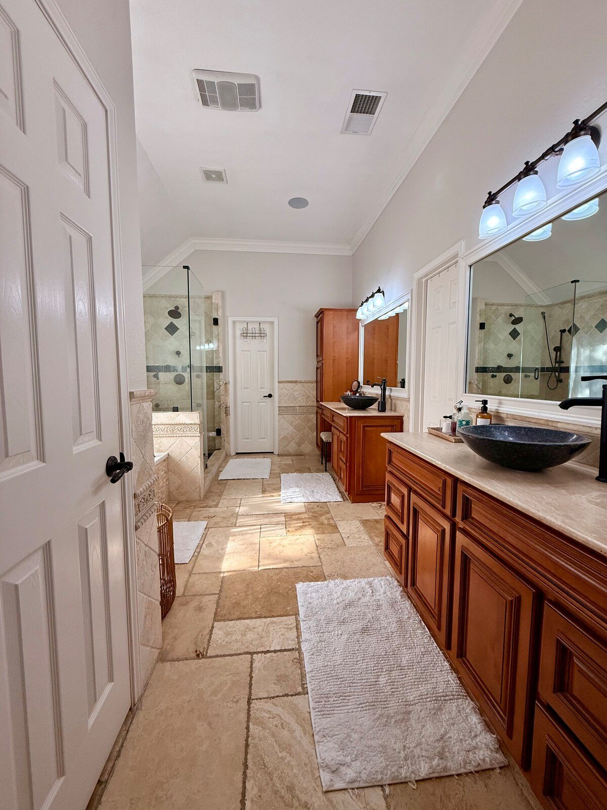 Travertine master bath